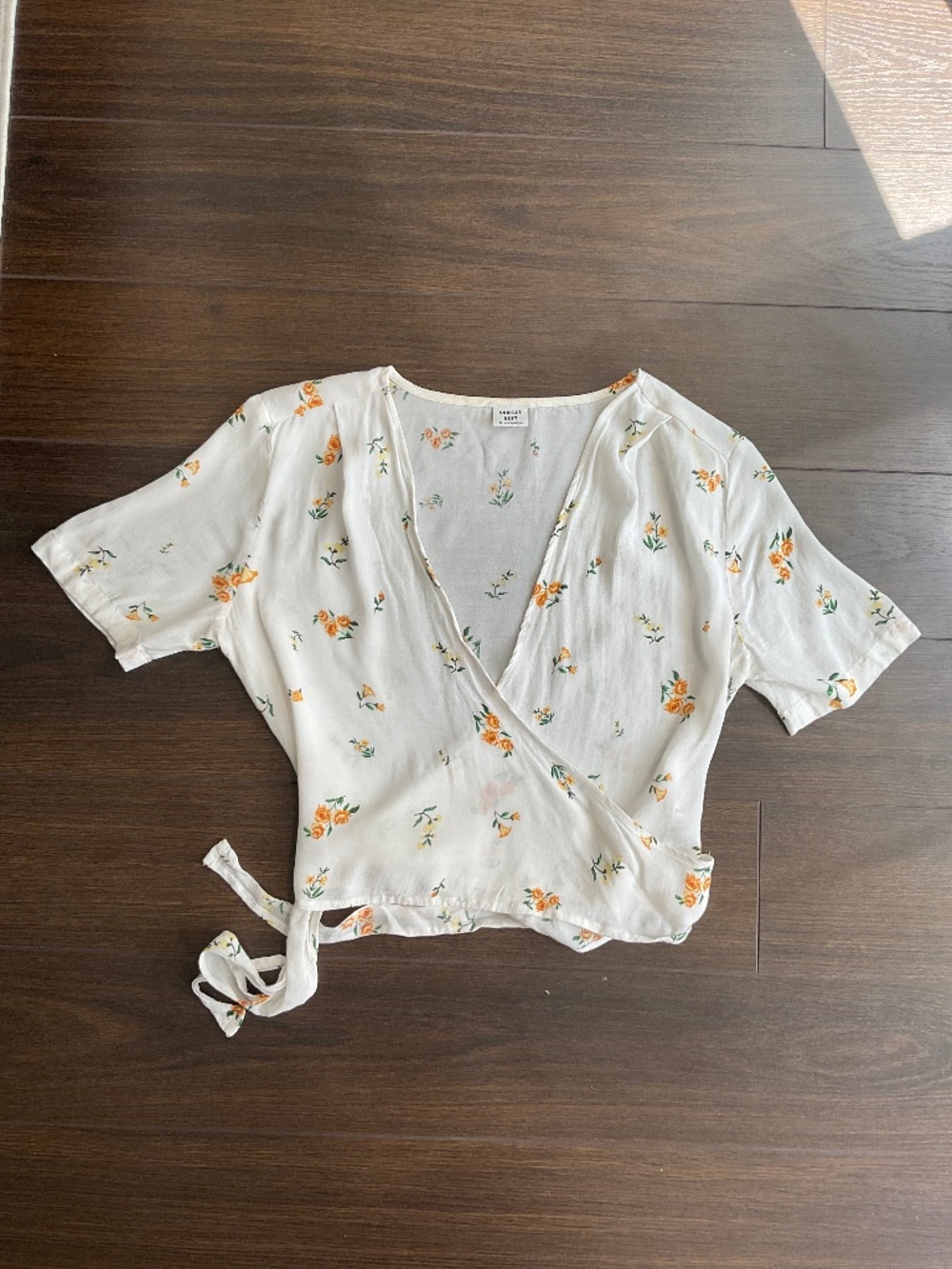 Aritzia Sunday Best Floral Crop Wrap-Tie Top